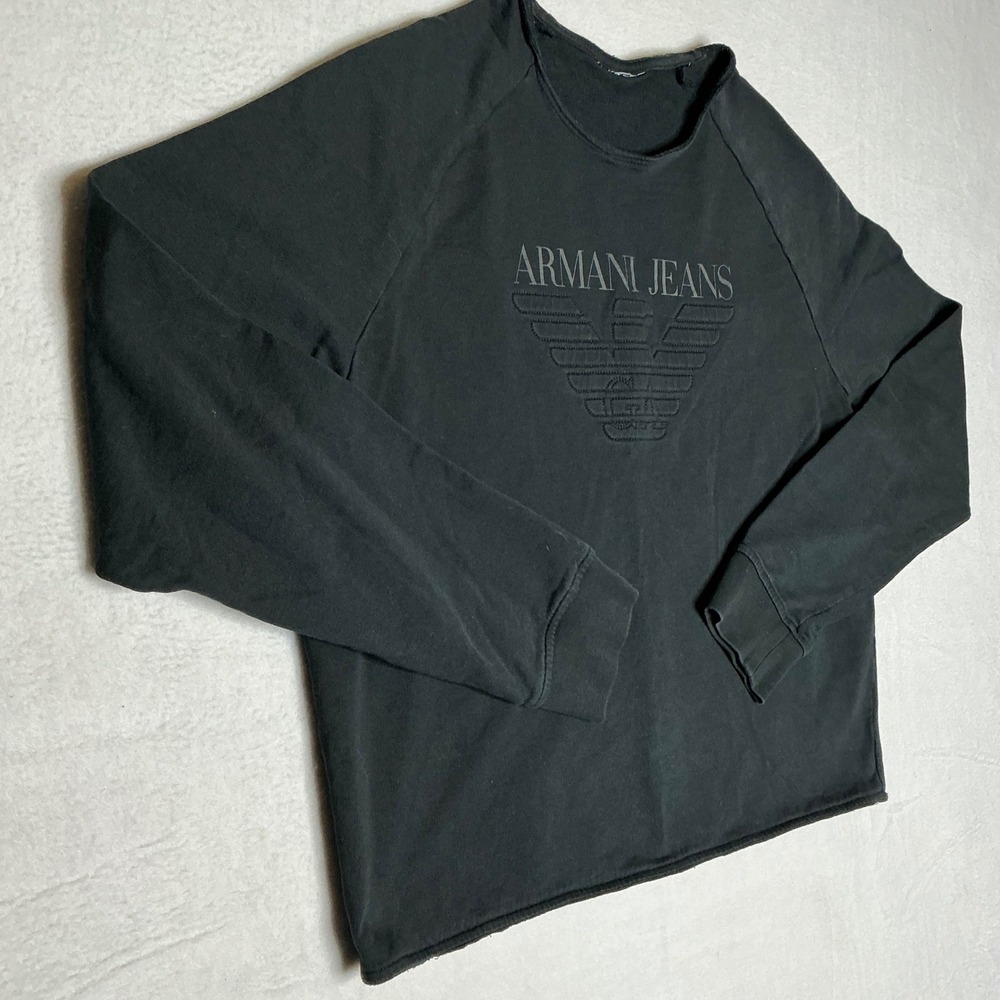 Armani Jeans Black Embossed Eagle Logo Long Sleeve Sweatshirt Women